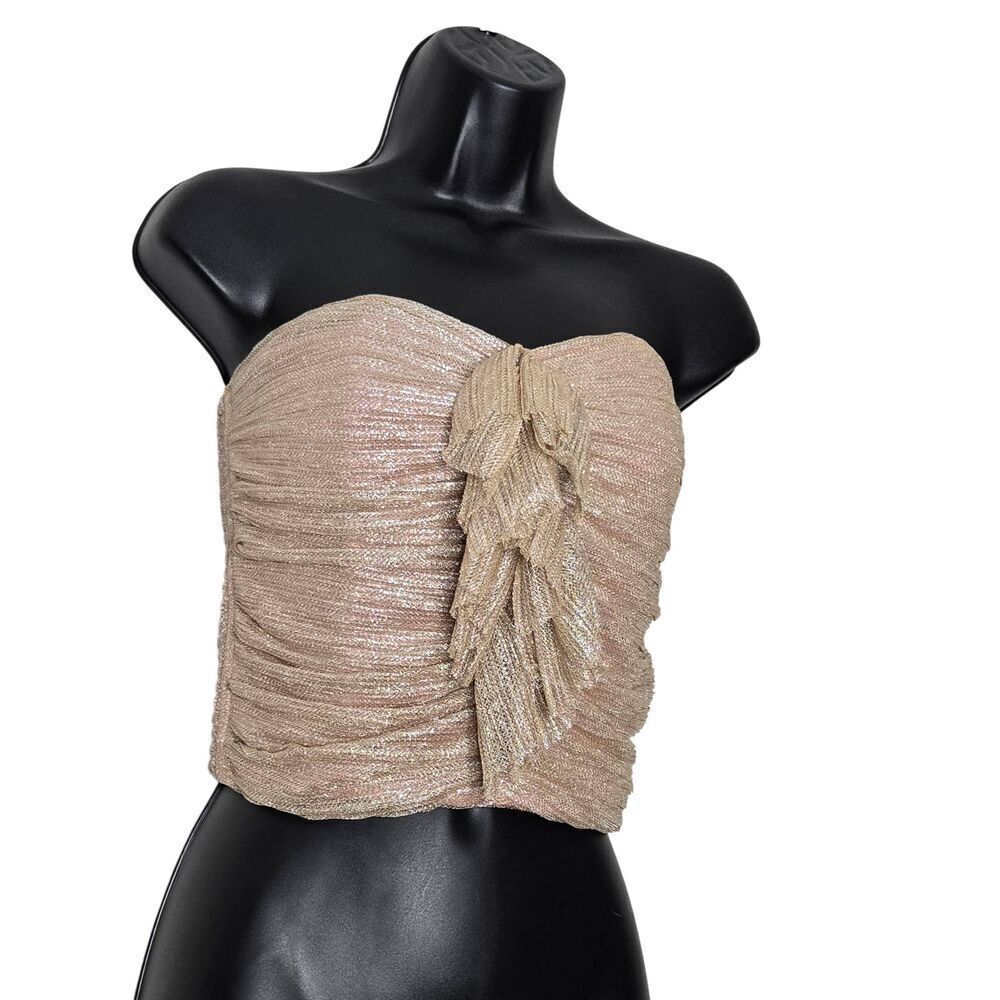 Maeve Anthropologie Tube Top Size XS Ruffle Metallic Rose Coquette Fairy